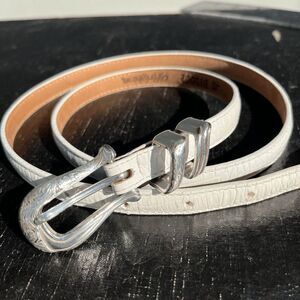 VTG Brighton White Leather Belt w/ Ornate Silver Buckle - L/34